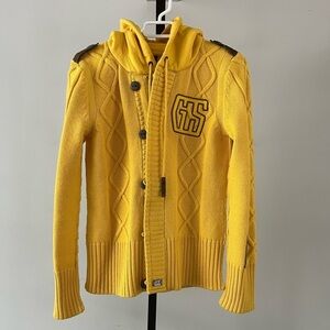 G-Star Boys Yellow Hooded Cable Knit Cardigan